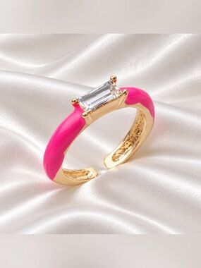 💗 Pink & White Y2K Candy Ring | Clear Glass Stone | Adjustable
